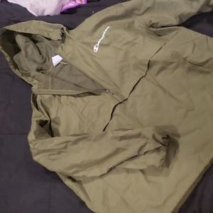 Champion army Green wind breaker hoodie! Sz Large! Unisex!!! 3 Pockets!!!
